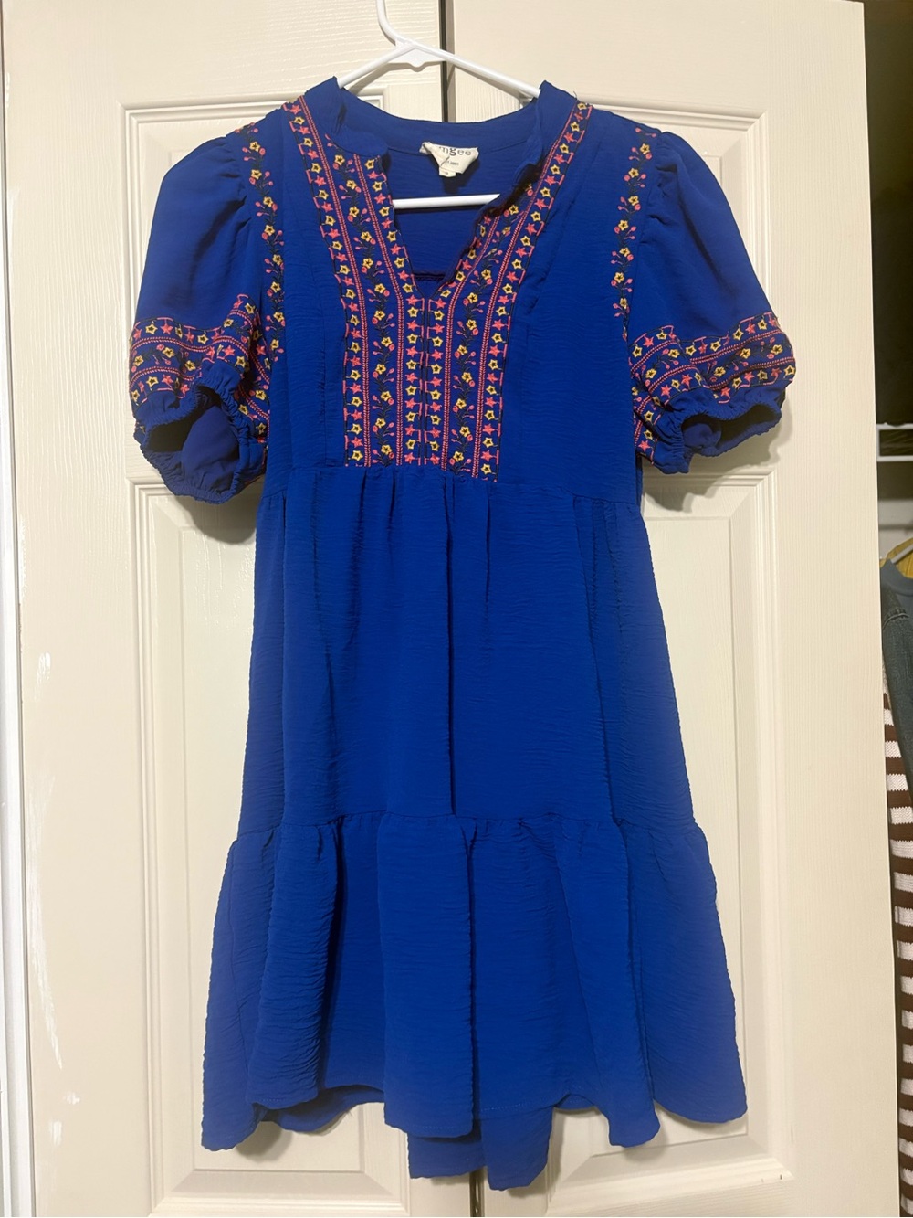 Umgee Royal Blue Embroidered Puff-Sleeve Dress